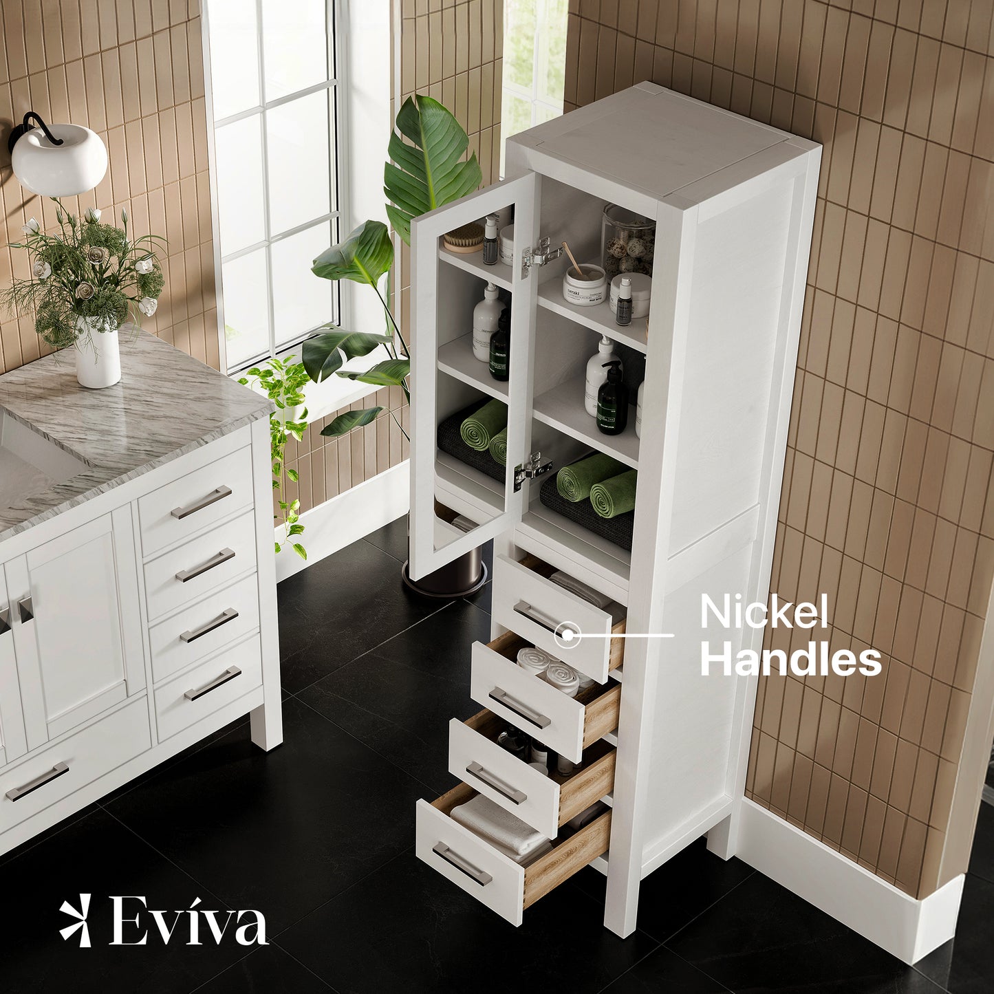 Eviva Aberdeen 18 inch White Freestanding Modern Linen Side Cabinet