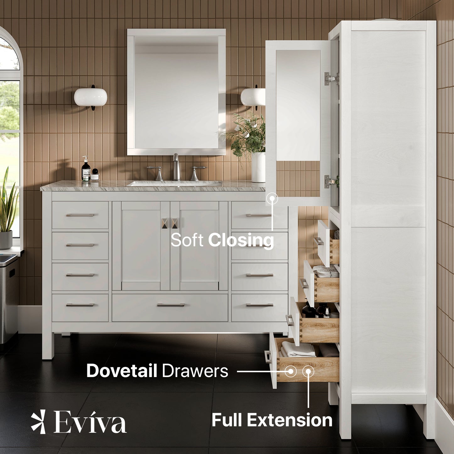 Eviva Aberdeen 18 inch White Freestanding Modern Linen Side Cabinet