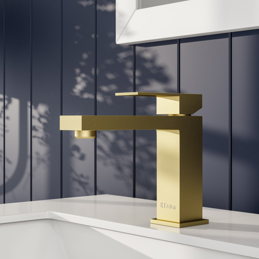 Eviva Ella Single-Handle Waterfall Single-Hole Bathroom Faucet with Deckplate Included in Brushed Gold