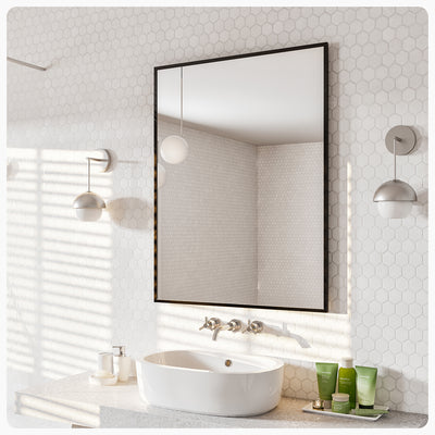 Eviva Black 24"W x 30"H Rectangular Mirror with Black Aluminum Frame