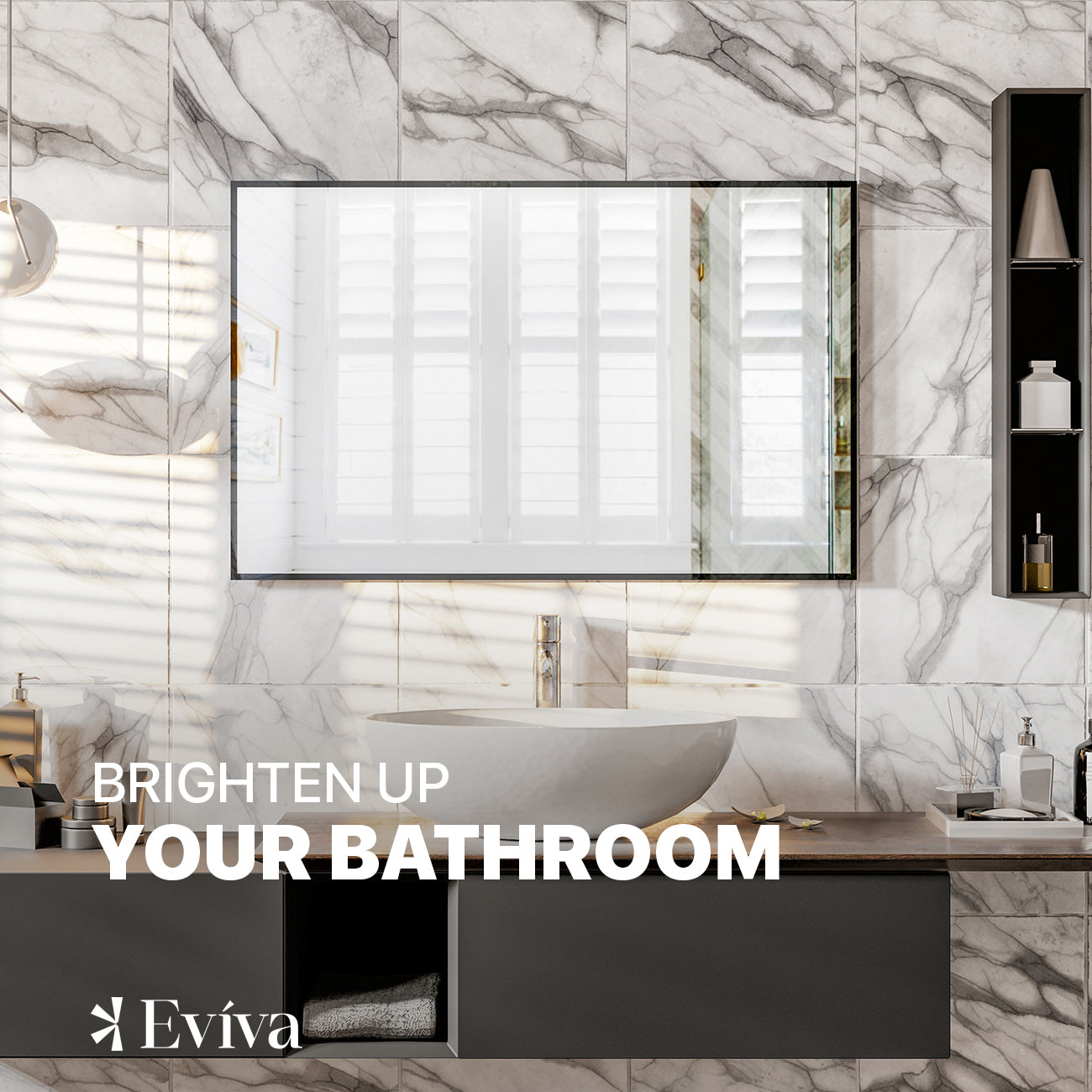 Eviva Black 24"W x 30"H Rectangular Mirror with Black Aluminum Frame