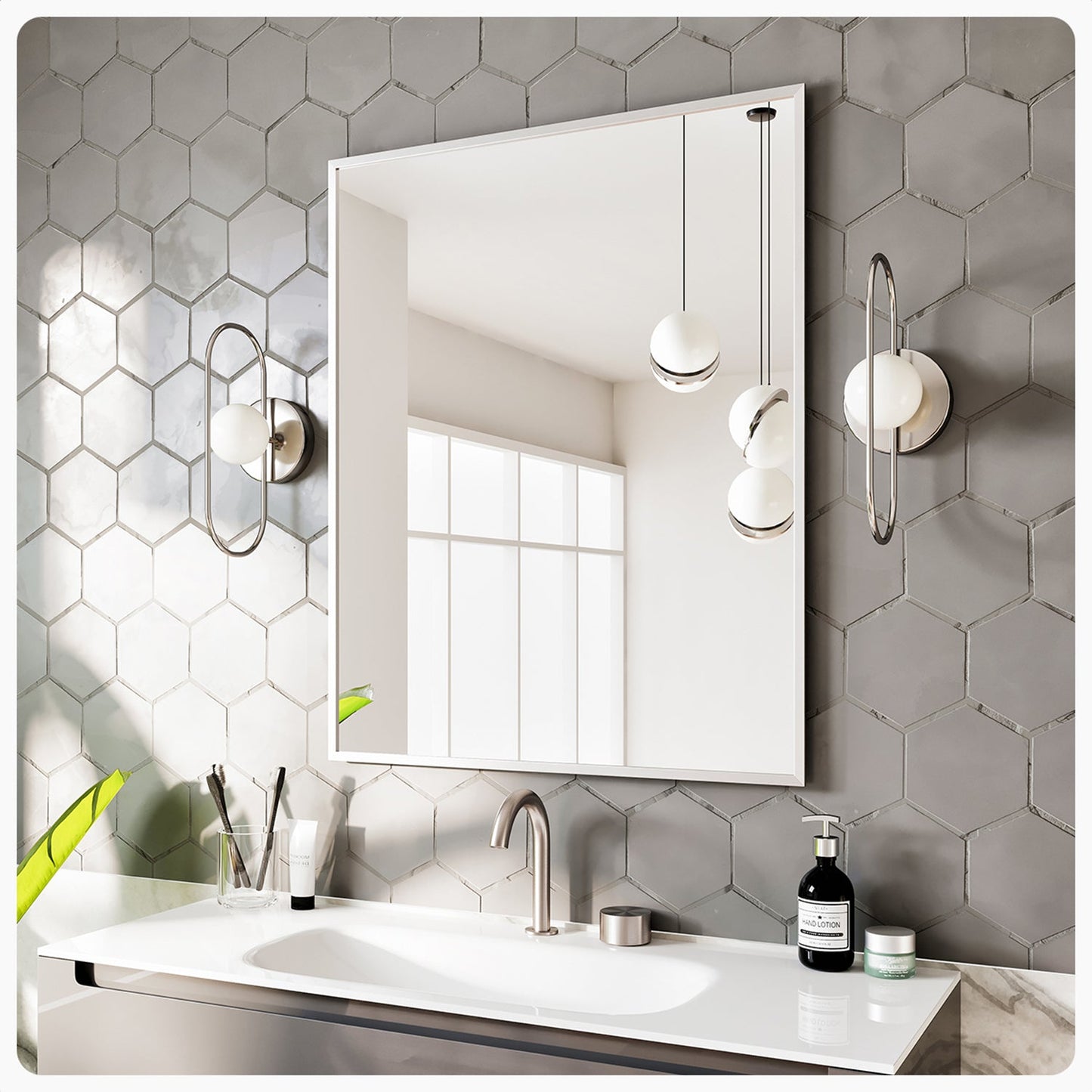 Eviva Sax 24 in. Polished Chrome Framed Bathroom Wall Mirror