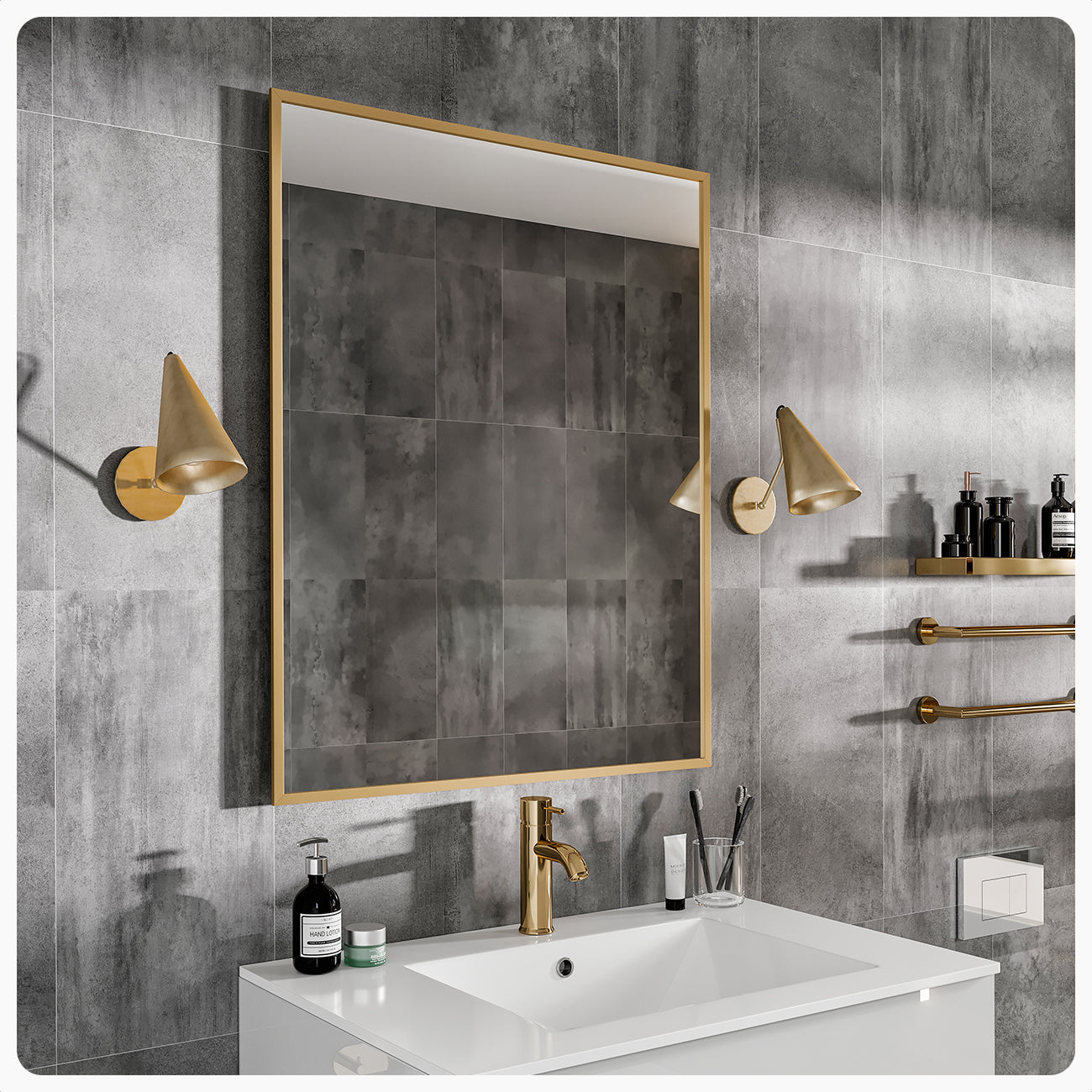 Eviva Gold 24"W x 30"H Rectangular Mirror with Gold Aluminum Frame