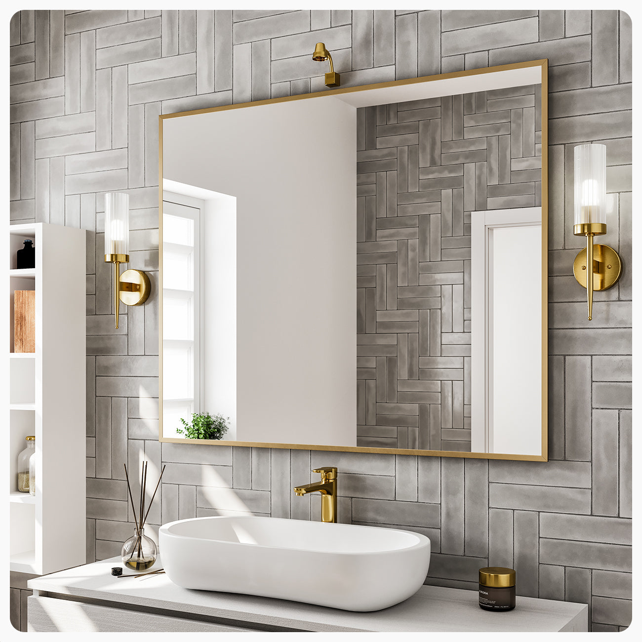 Eviva Gold 36"W x 30"H Rectangular Mirror with Gold Aluminum Frame