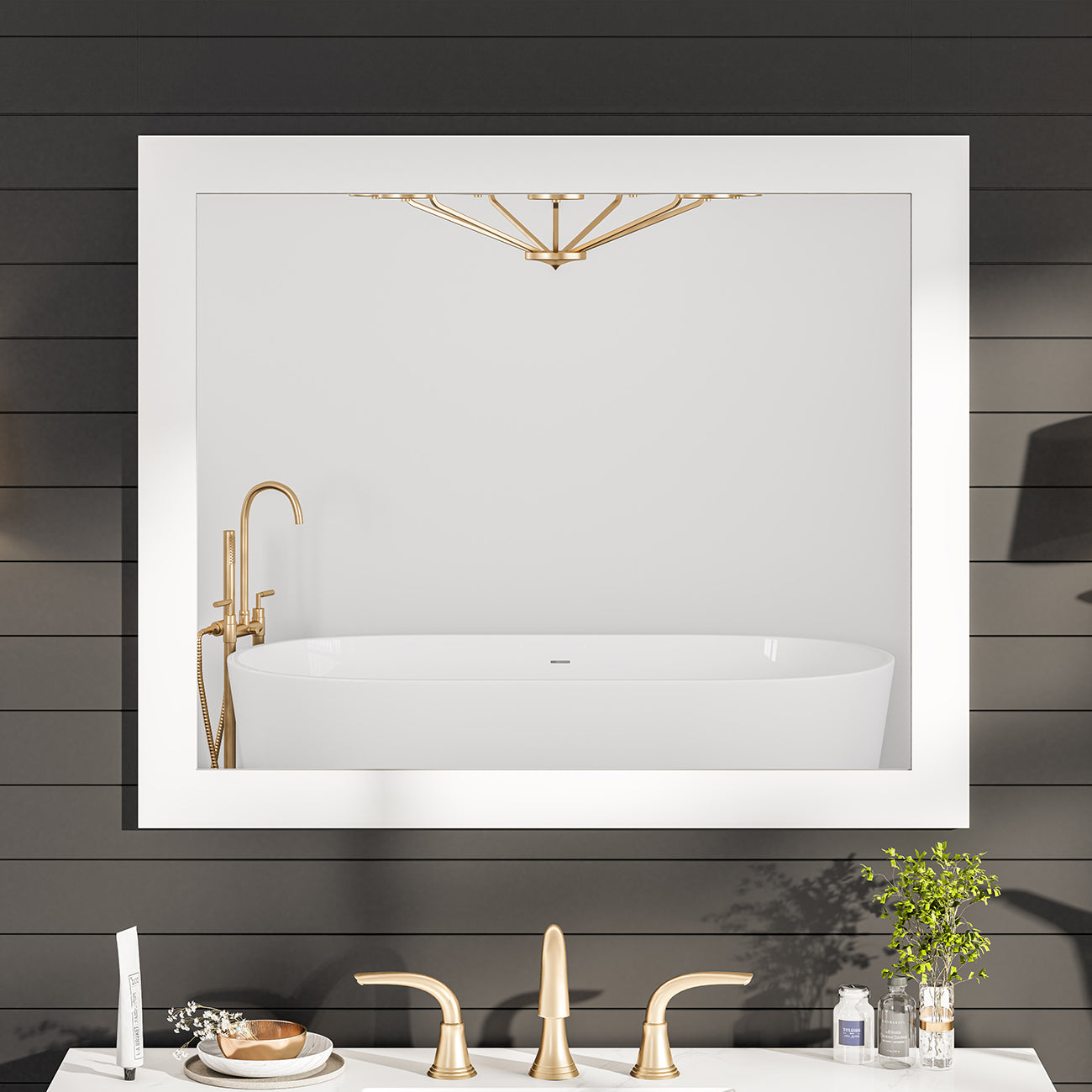 Eviva Sun 36"W x 30"H Rectangular Mirror with White Wooden Frame