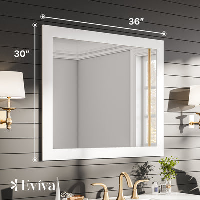 Eviva Sun 36"W x 30"H Rectangular Mirror with White Wooden Frame