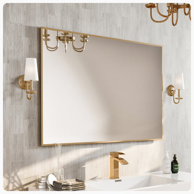 Eviva Gold 42"W x 30"H Rectangular Mirror with Gold Aluminum Frame