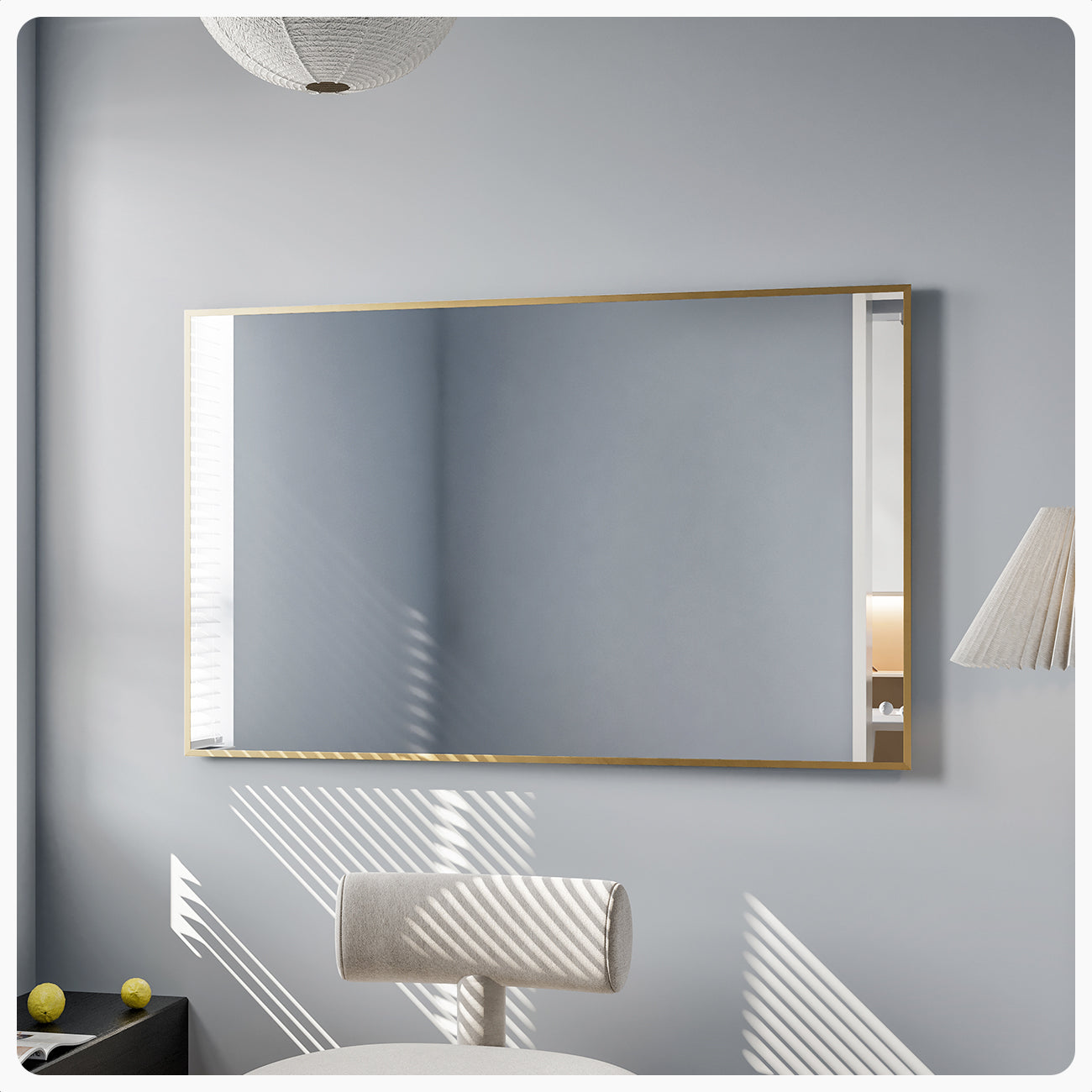 Eviva Gold 48"W x 30"H Rectangular Mirror with Gold Aluminum Frame