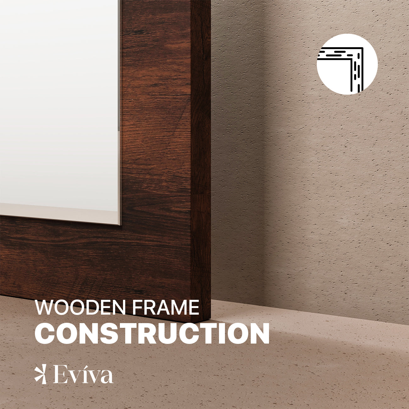 Eviva Sun 48"W x 30"H Rectangular Mirror with Brown Wooden Frame