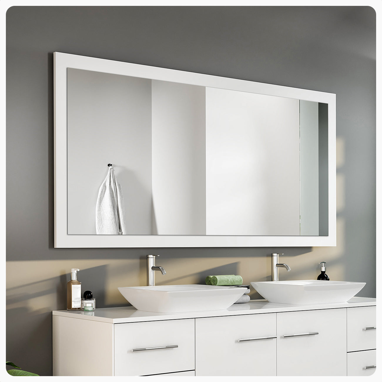 Eviva Sun 60"W x 30"H Rectangular Mirror with White Wooden Frame