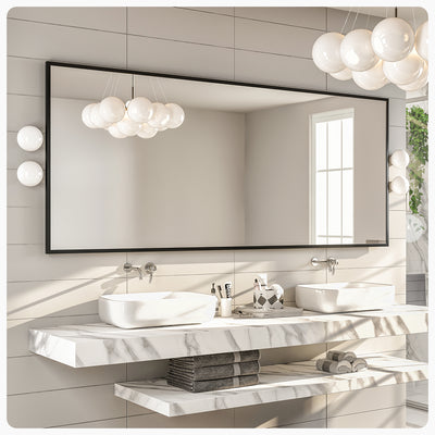 Eviva Black 72"W x 30"H Rectangular Mirror with Black Aluminum Frame