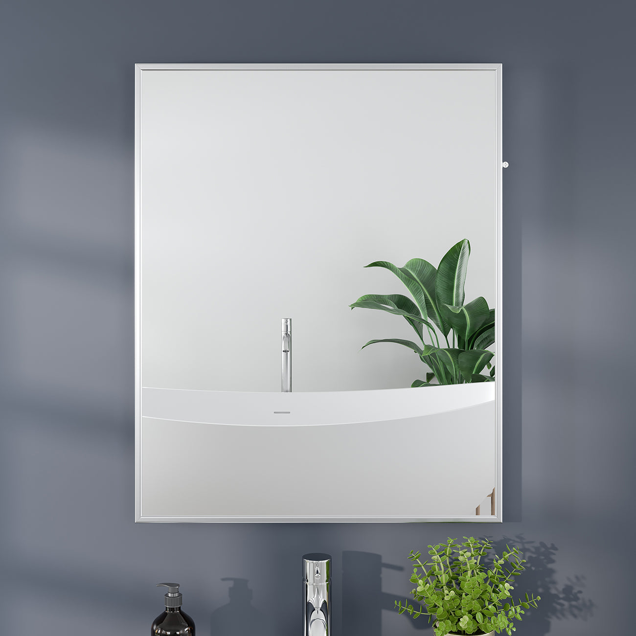 Eviva Sax 24"W x 30"H Rectangular Mirror with Brushed Nickel Aluminum Frame