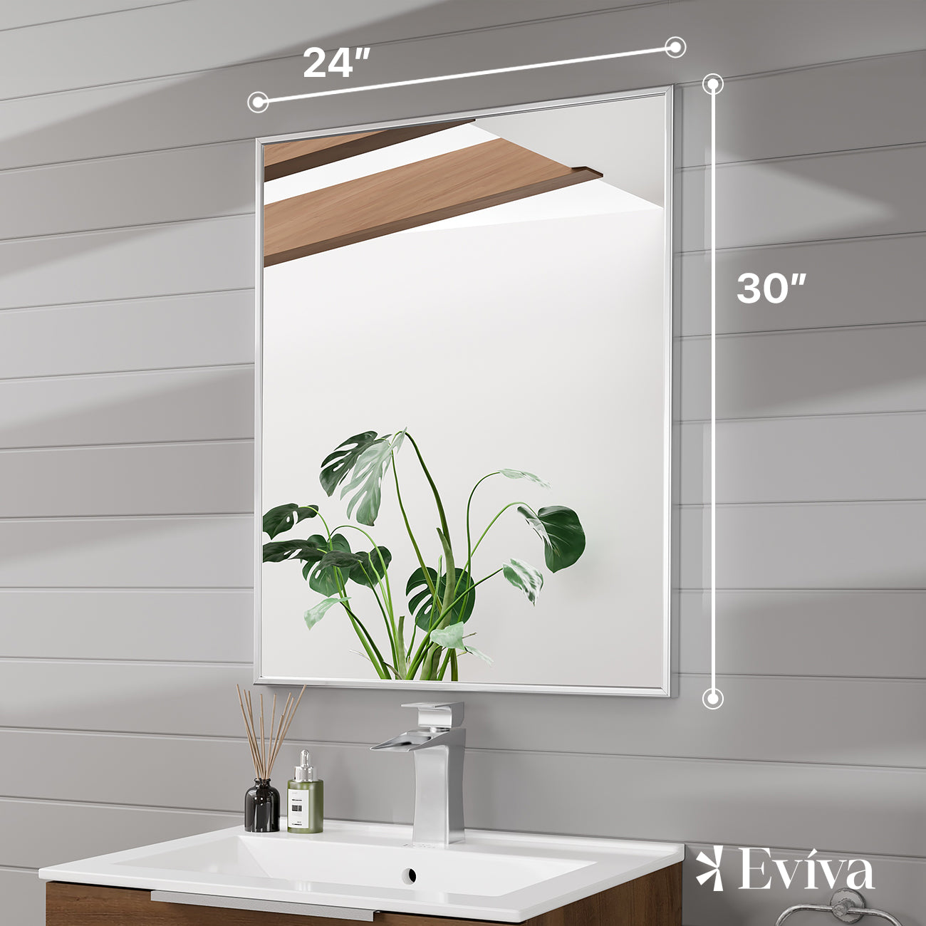 Eviva Sax 24"W x 30"H Rectangular Mirror with Brushed Nickel Aluminum Frame