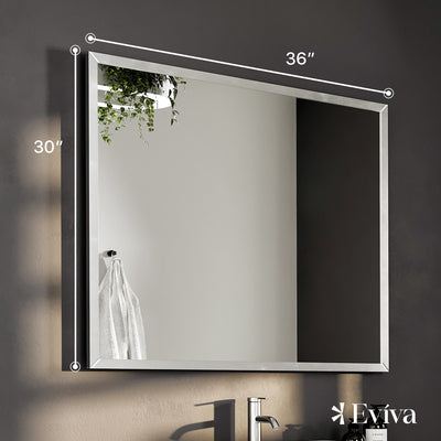 Eviva Sax 36"W x 30"H Rectangular Mirror with Brushed Nickel Aluminum Frame