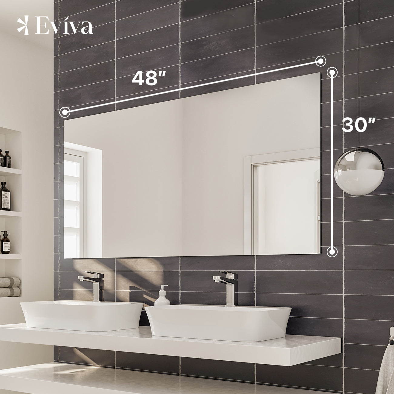 Eviva Sleek 48"W x 30"H Rectangular Frameless Mirror