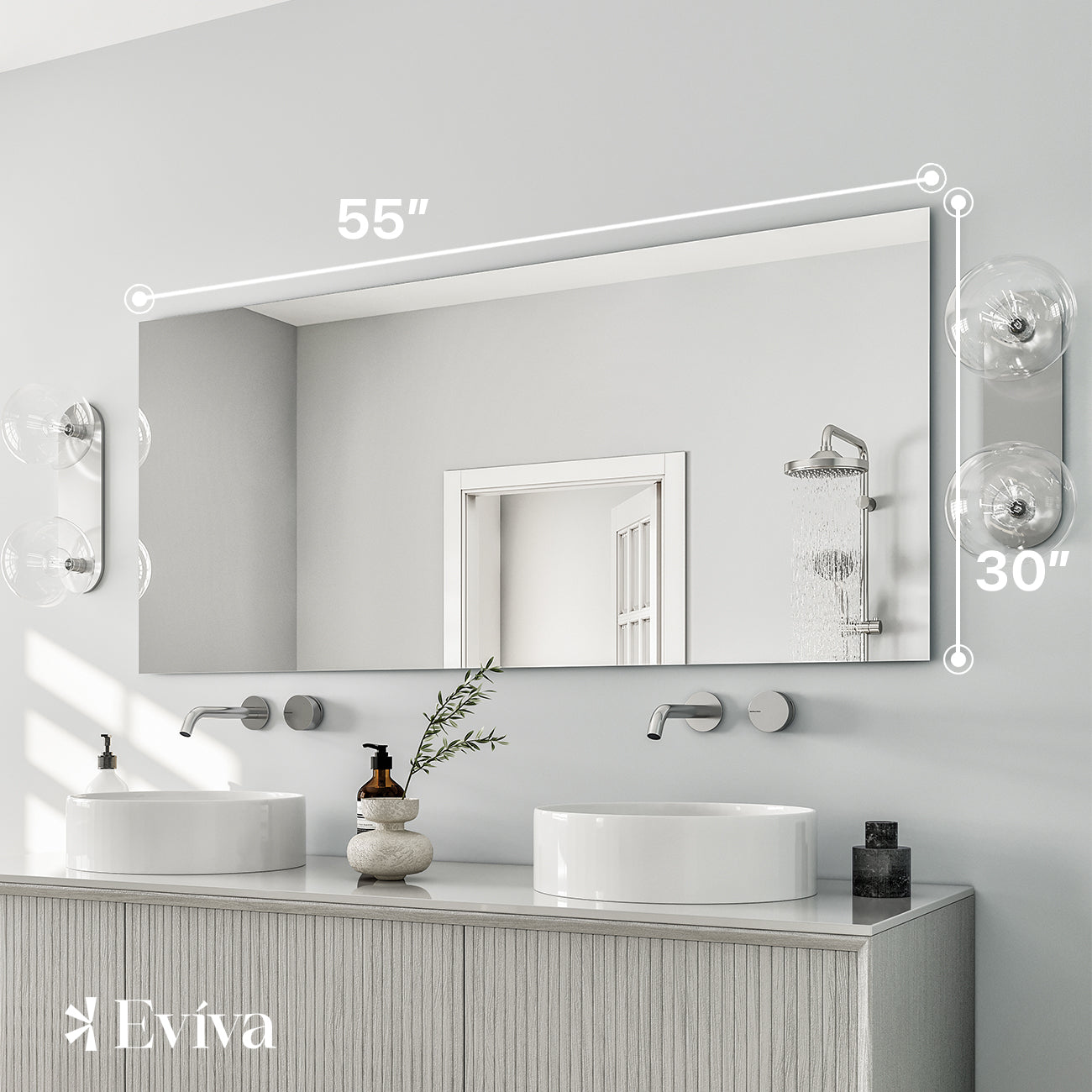 Eviva Sleek 55"W x 30"H Rectangular Frameless Mirror