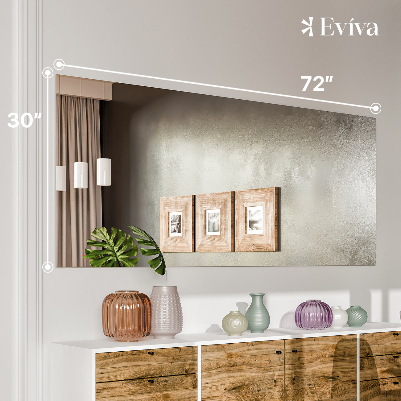 Eviva Sleek 72"W x 30"H Rectangular Frameless Mirror