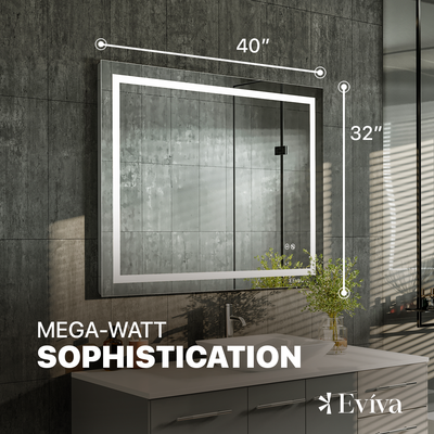 Eviva Glow 40"W x 32"H Rectangular Frameless LED Mirror