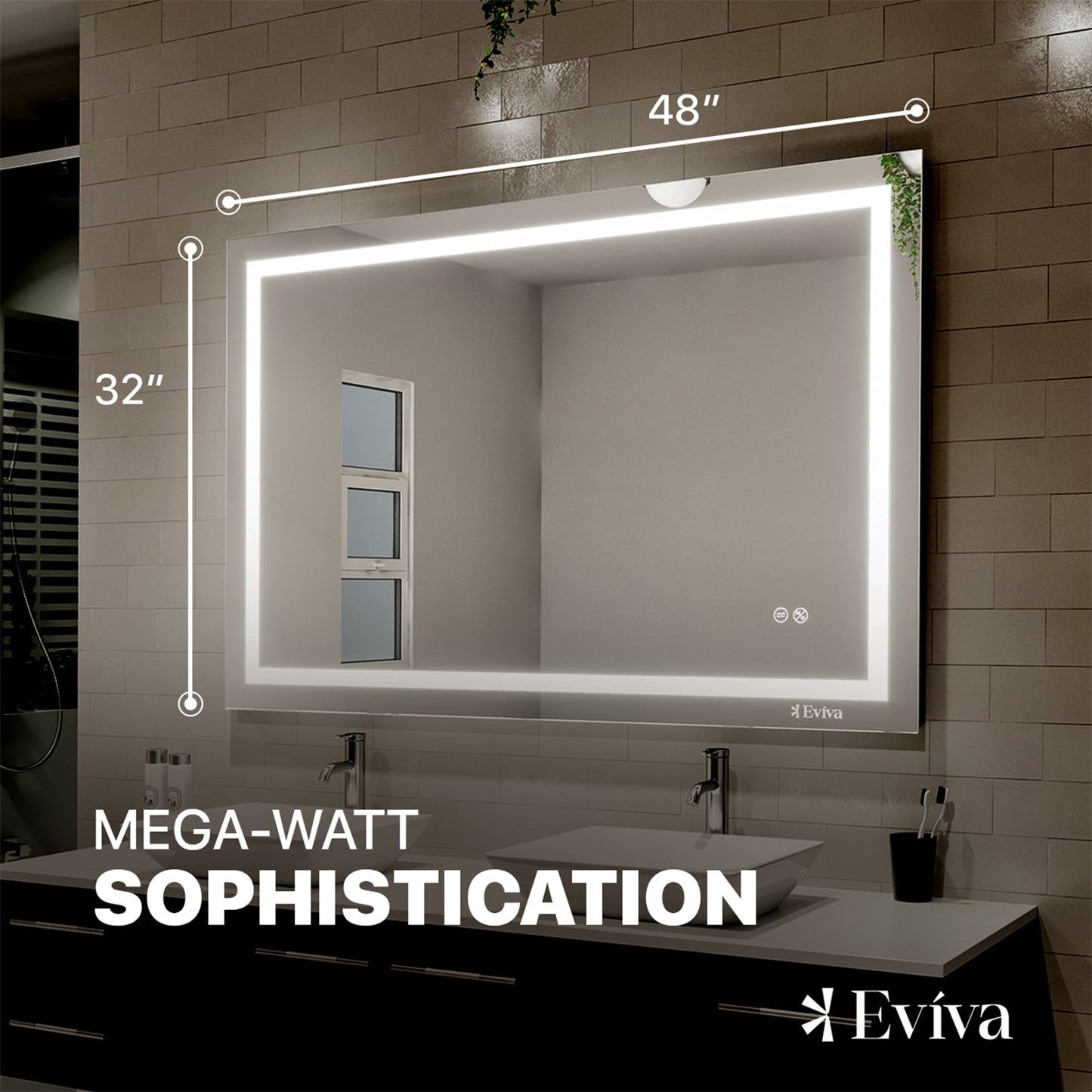 Eviva LED Bathroom Mirror with Lights and Anti Fog for Shower