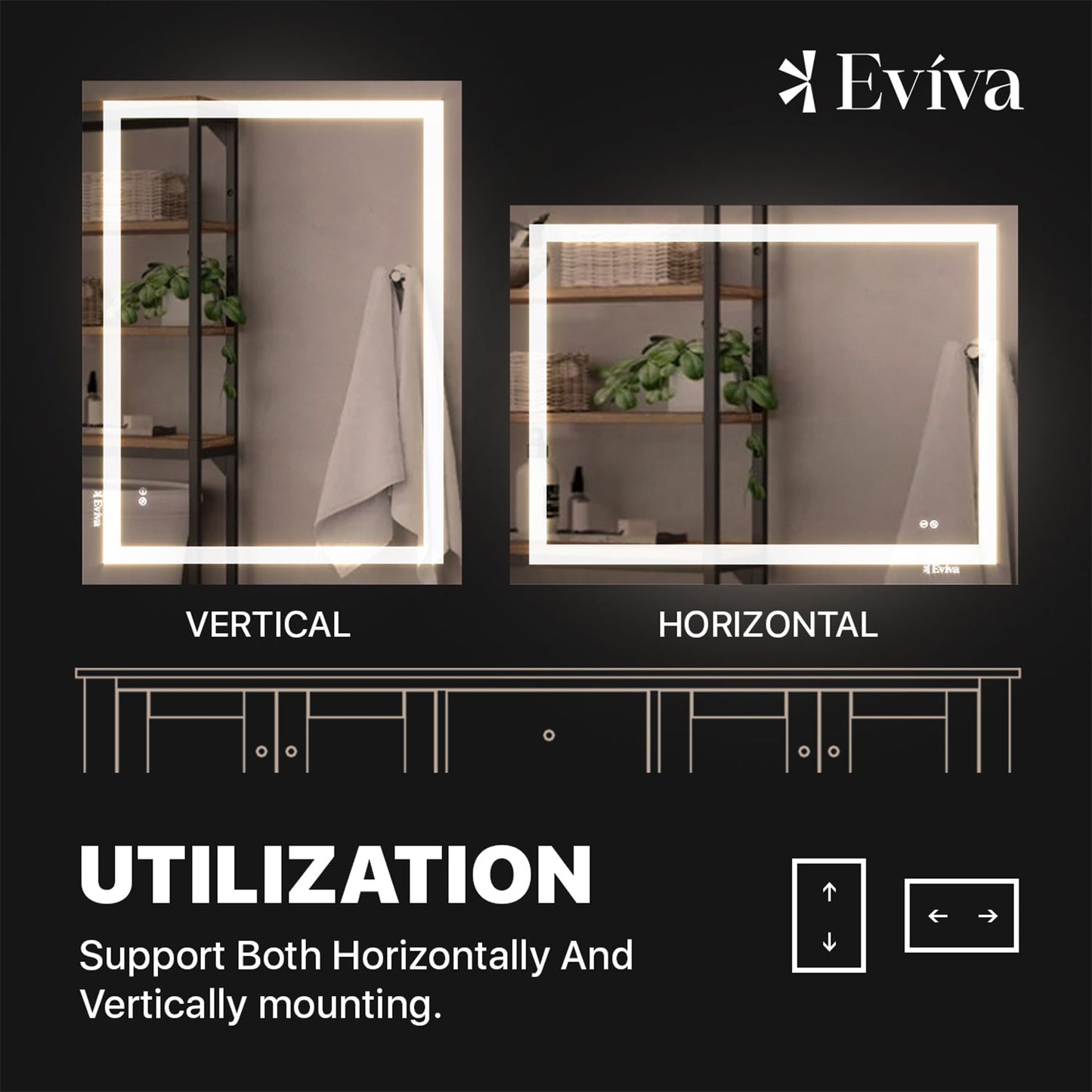 Eviva LED Bathroom Mirror with Lights and Anti Fog for Shower