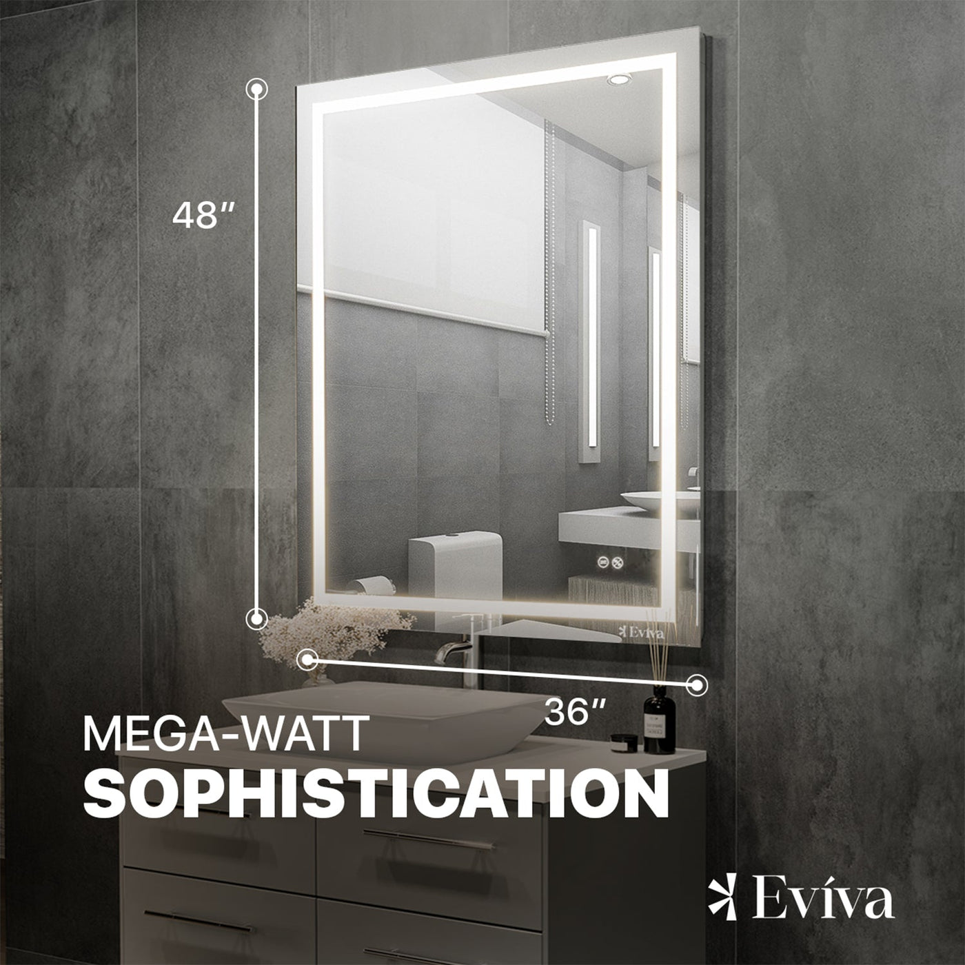 Eviva Glow 48"W x 36"H Rectangular Frameless LED Mirror