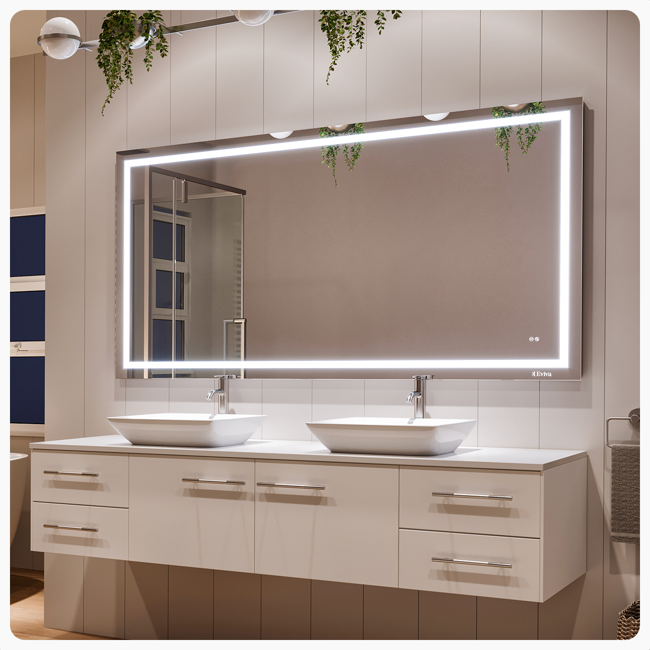 Eviva Glow 72"W x 36"H Rectangular Frameless LED Mirror