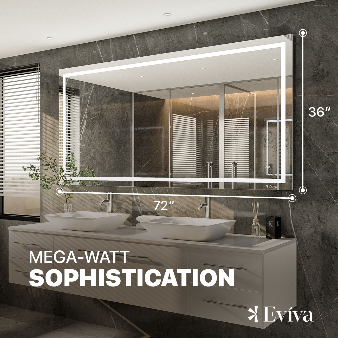 Eviva Glow 72"W x 36"H Rectangular Frameless LED Mirror