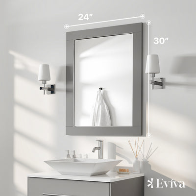 Eviva Aberdeen 24"W x 30"H Rectangular Mirror with Gray Wooden Frame