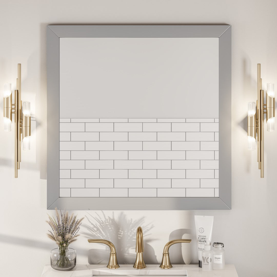 Eviva Aberdeen 30"W x 30"H Square Mirror with Gray Wooden Frame