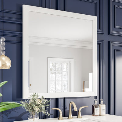 Eviva Aberdeen 34"W x 34"H Rectangular Mirror with White Wooden Frame