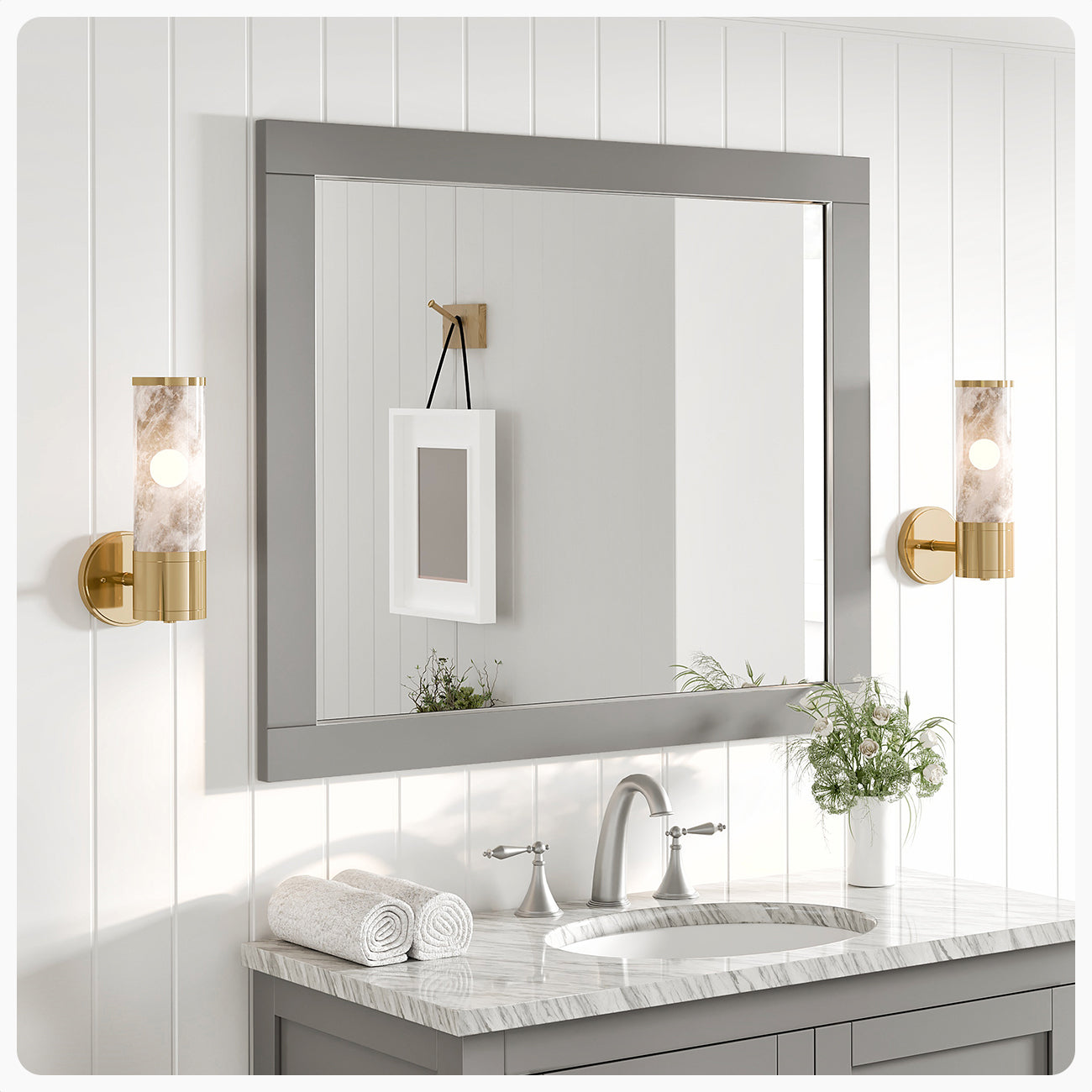 Eviva Aberdeen 36"W x 30"H Rectangular Mirror with Gray Wooden Frame