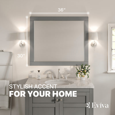 Eviva Aberdeen 36"W x 30"H Rectangular Mirror with Gray Wooden Frame