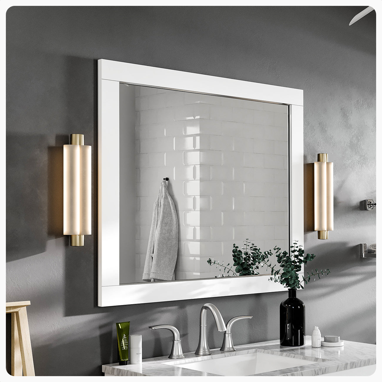 Eviva Aberdeen 36" White Framed Bathroom Wall Mirror