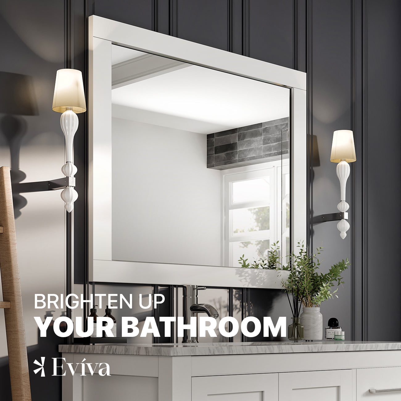 Eviva Aberdeen 36" White Framed Bathroom Wall Mirror