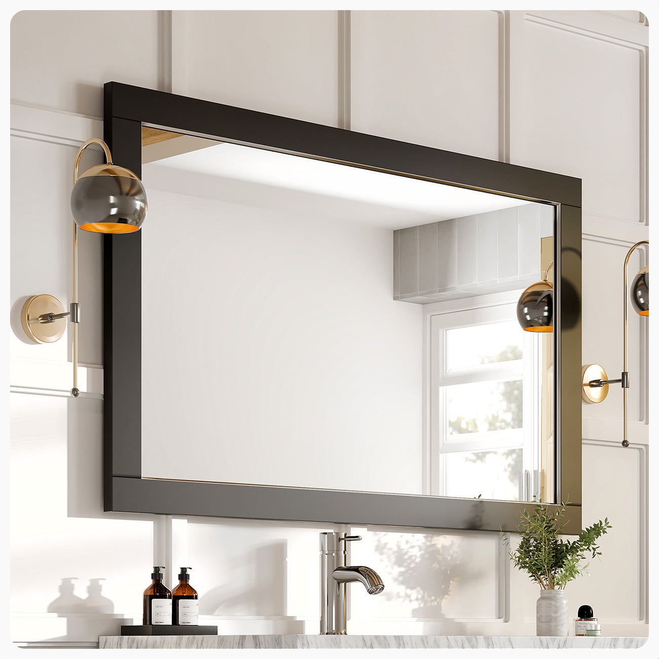 Eviva Aberdeen 48"W x 30"H Rectangular Mirror with Espresso Wooden Frame