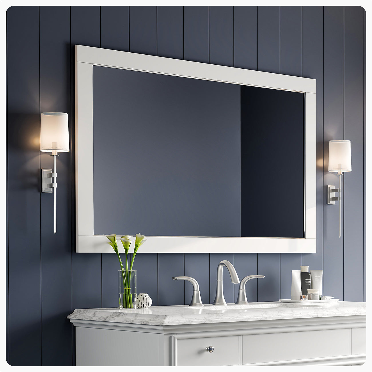 Eviva Aberdeen 48"W x 30"H Rectangular Mirror with White Wooden Frame