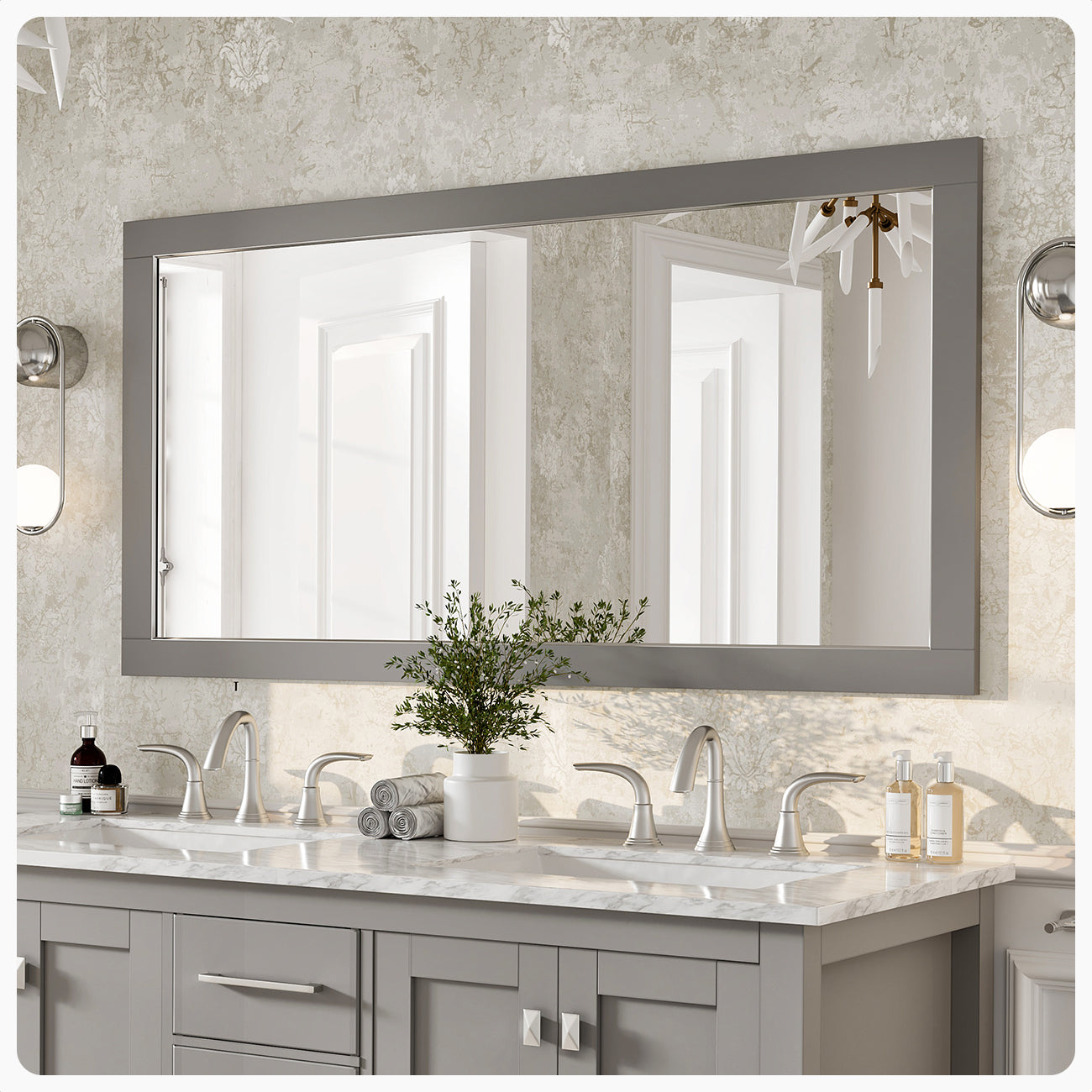 Eviva Aberdeen 60"W x 30"H Rectangular Mirror with Gray Wooden Frame