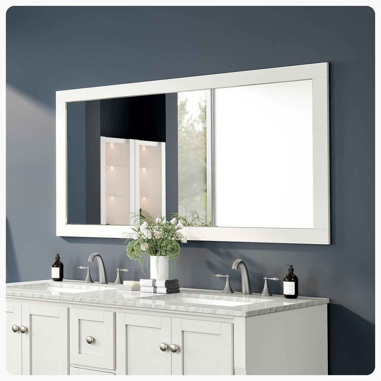 Eviva Aberdeen 60"W x 30"H Rectangular Mirror with White Wooden Frame