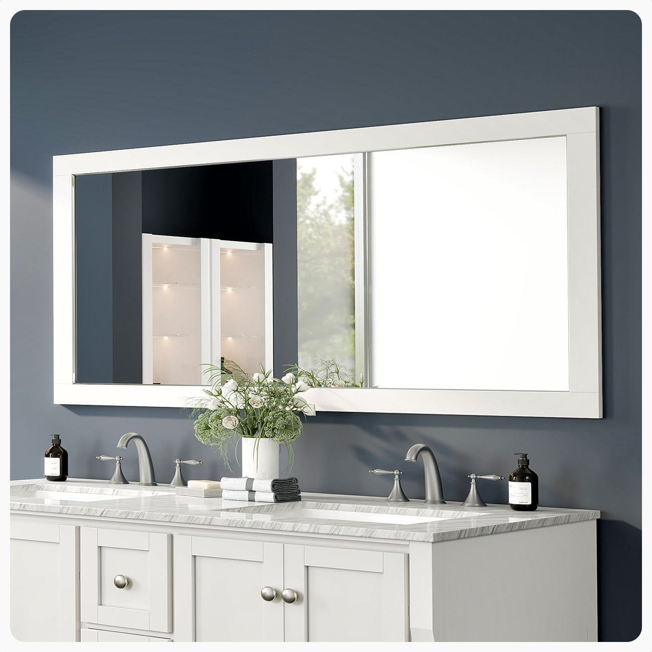Eviva Aberdeen 72 Inch Transitional White Bathroom Vanity Mirror