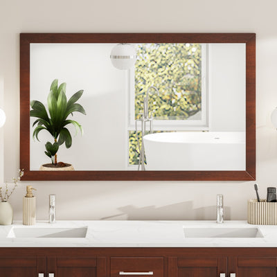 Eviva New York 48"W x 30"H Rectangular Mirror with Brown Wooden Frame