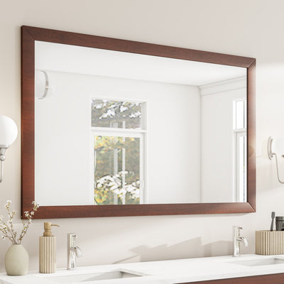 Eviva New York 48"W x 30"H Rectangular Mirror with Brown Wooden Frame