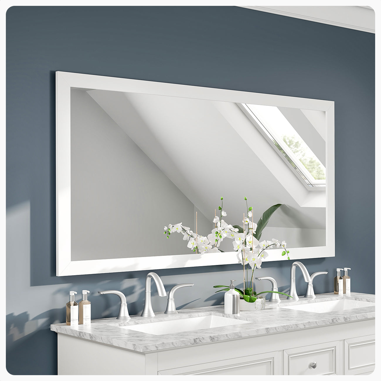 Eviva New York 60"W x 30"H Rectangular Mirror with White Wooden Frame