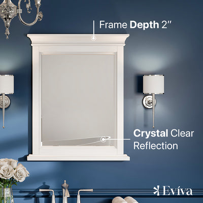 Eviva Britney 24"W x 30"H Rectangular Mirror with White Wooden Frame