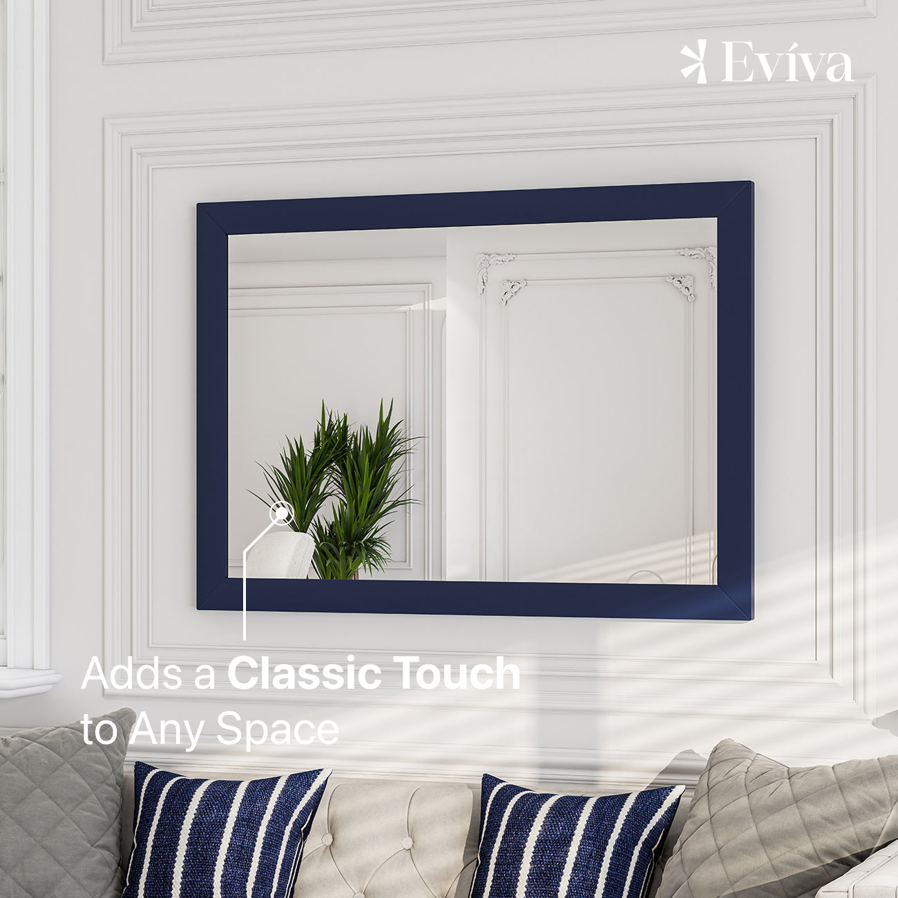 Eviva Acclaim 42"W x 30"H Rectangular Mirror with Blue Wooden Frame