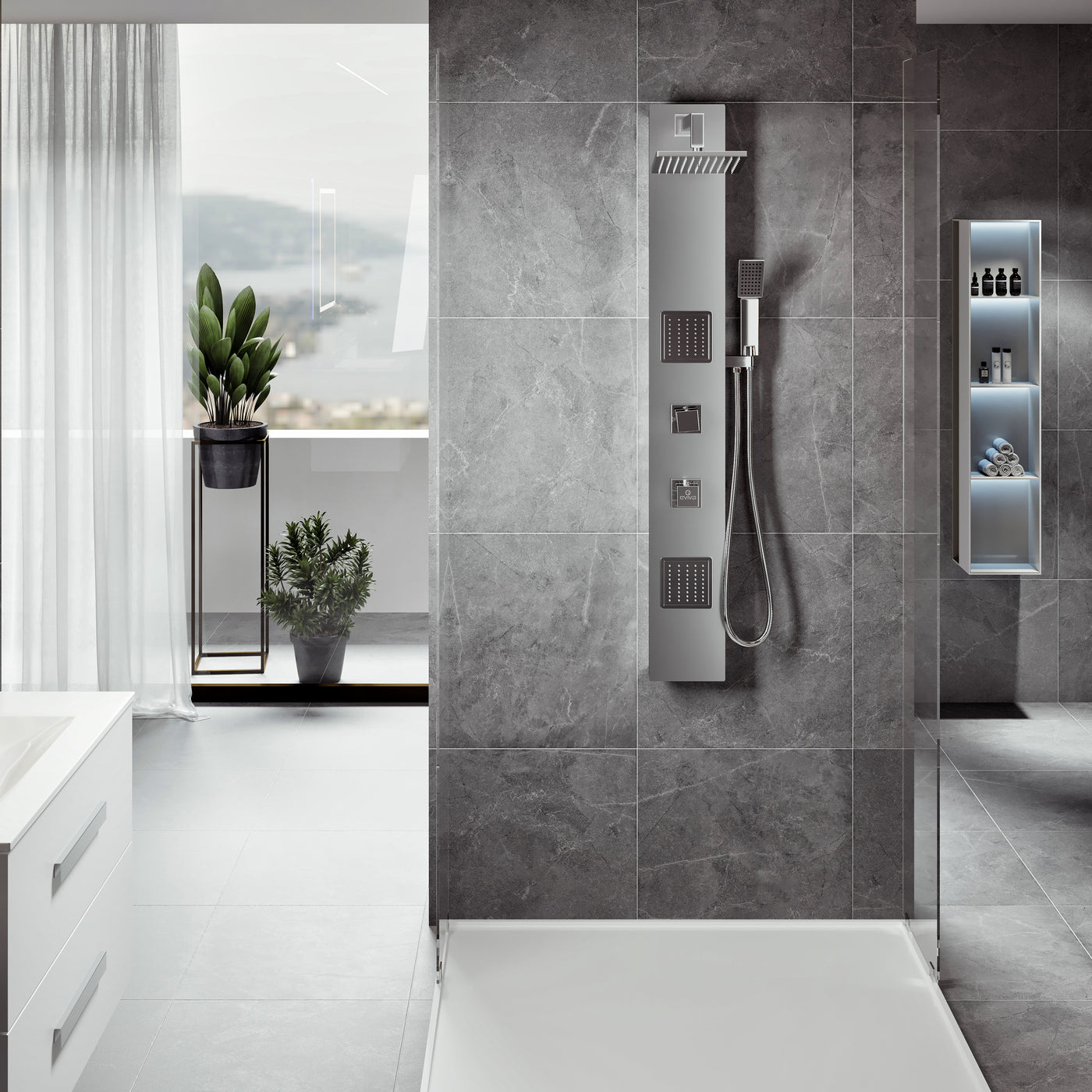 Eviva Tuscany Stainless Steel Thermostatic Shower Massage Panel