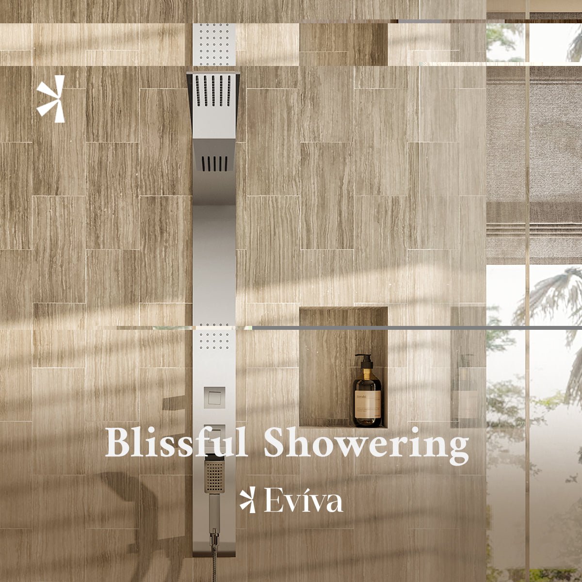 Eviva Raindance Shower Panel with Rain Shower Head in Chrome - by Eviva