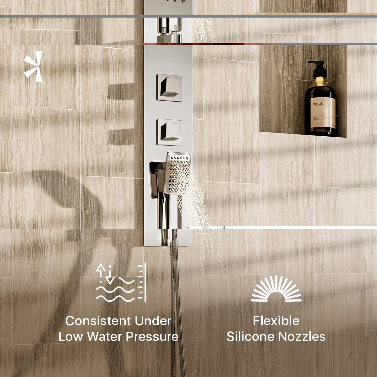 Eviva Raindance Shower Panel with Rain Shower Head in Chrome - by Eviva