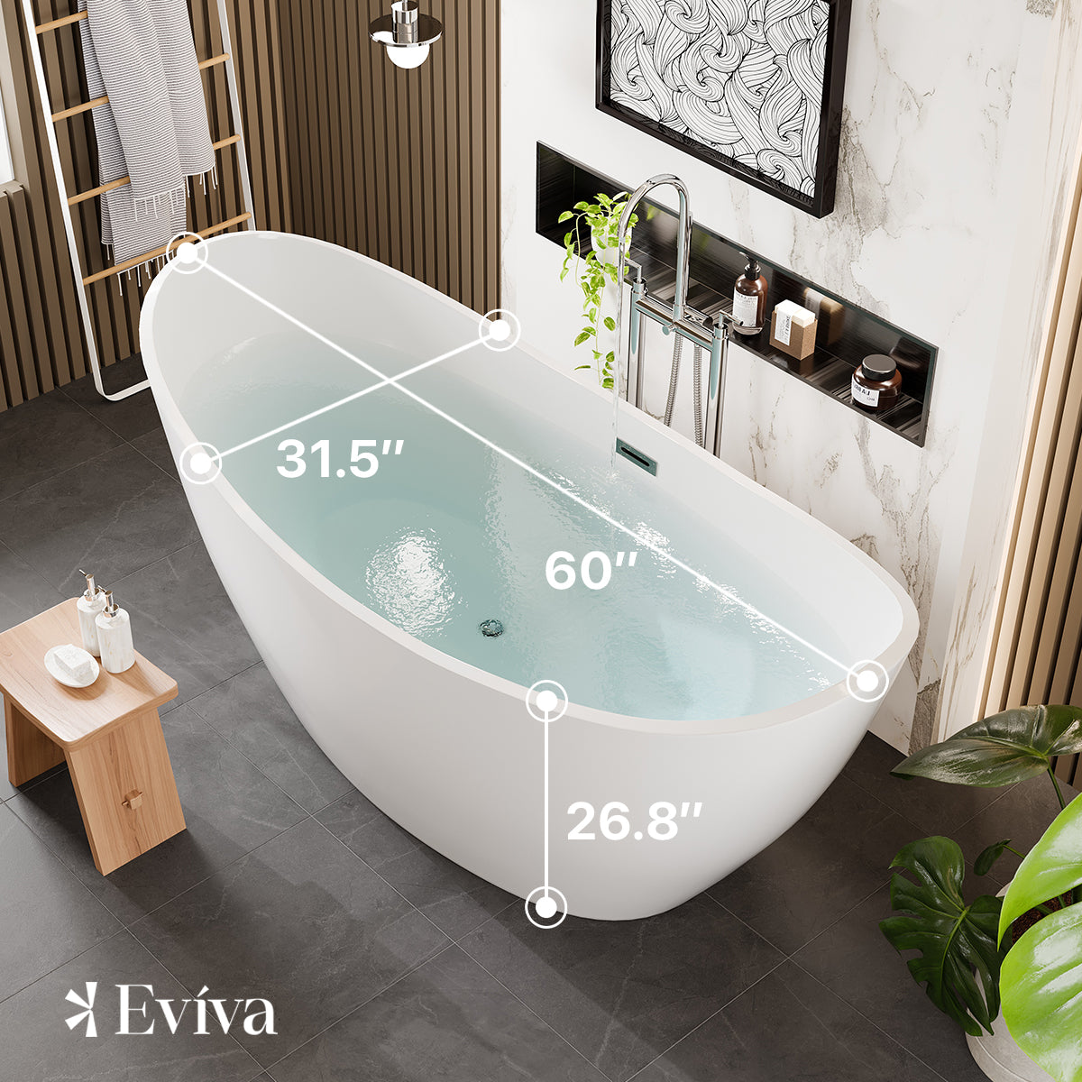 Eviva Bella 60" White Acrylic Free Standing Bathtub