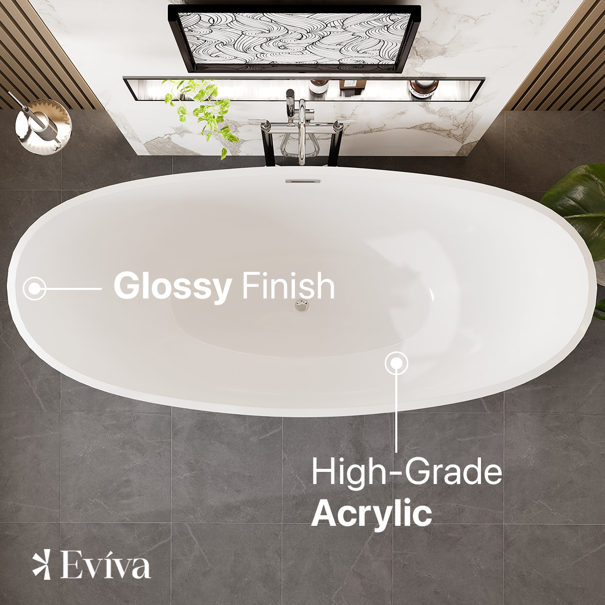 Eviva Bella 67" White Acrylic Free Standing Bathtub