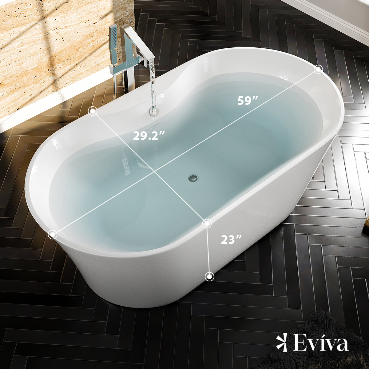 Eviva Emely Acrylic Tub 60″ Free Standing High-end Bathtub